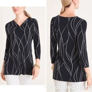 Chico’s Printed Ruched Neck Blouse Size  XL